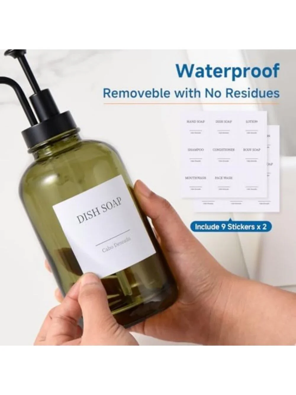 Elegant Glass Soap Dispenser Set with Pump, Bamboo Tray & 18 Stickers - 500ml